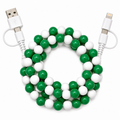 Green and white beaded multi charging cable with USB and phone charging connectors
