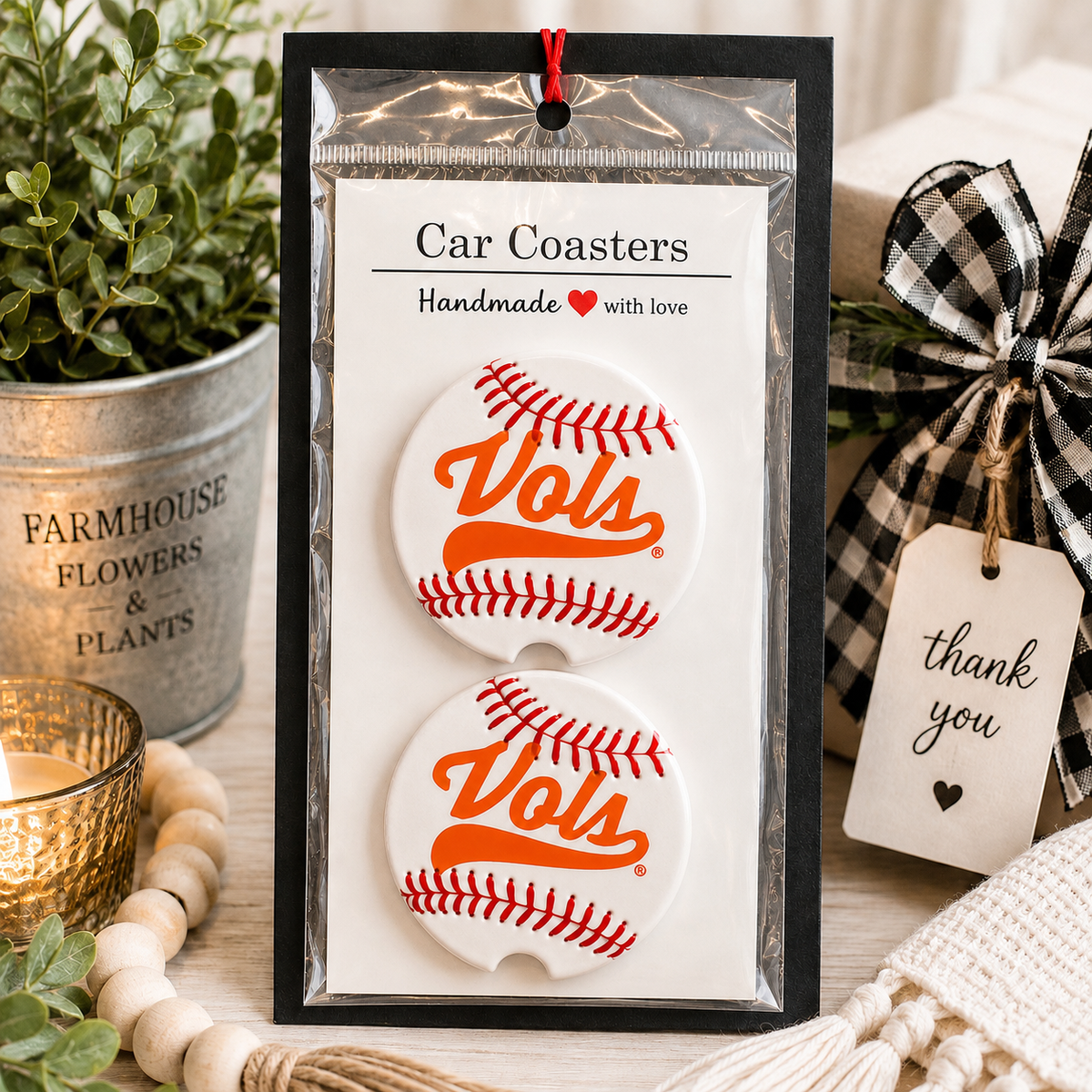 Tennessee Vols Baseball Car Coaster Set