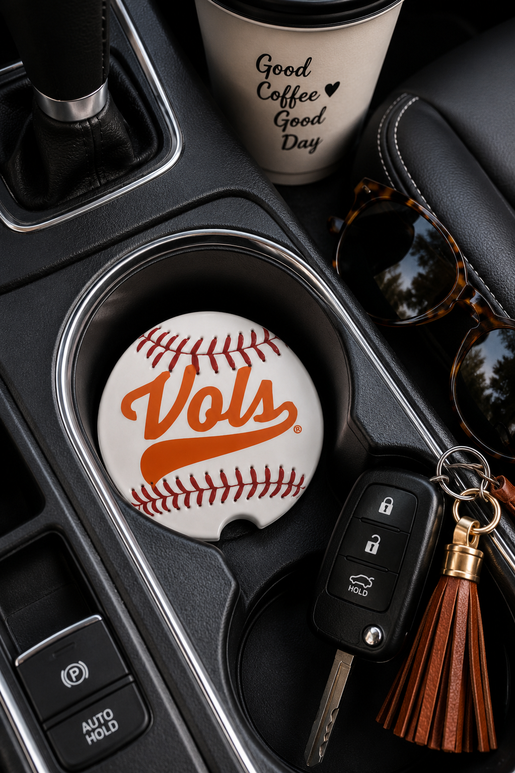 Tennessee Vols Baseball ceramic car coaster in vehicle cup holder
