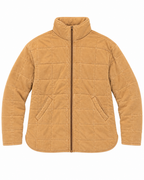 Camel Garment Washed Quilted Jacket front view showing camel washed quilted grid pattern, stand-up collar, bronze full-length zipper, two front slit pockets with welt trim, curved hem, and long sleeves on white background
