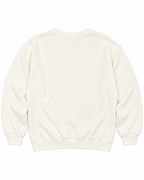 Back view of the plain cream sweatshirt with long sleeves, ribbed cuffs, and a ribbed hem

