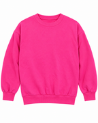 Front view of the plain hot pink crewneck sweatshirt with long sleeves and ribbed neckline, cuffs, and hem
