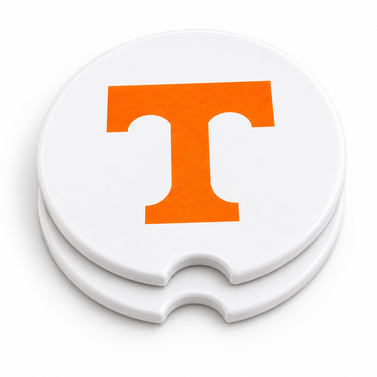 Both Tennessee Power T car coasters showing front design and cork backing
