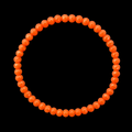 orange faceted rondelle bead stretch bracelet displayed flat in a circle on black background
