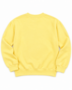 Back view of the plain yellow sweatshirt with long sleeves, ribbed cuffs, and a ribbed hem
