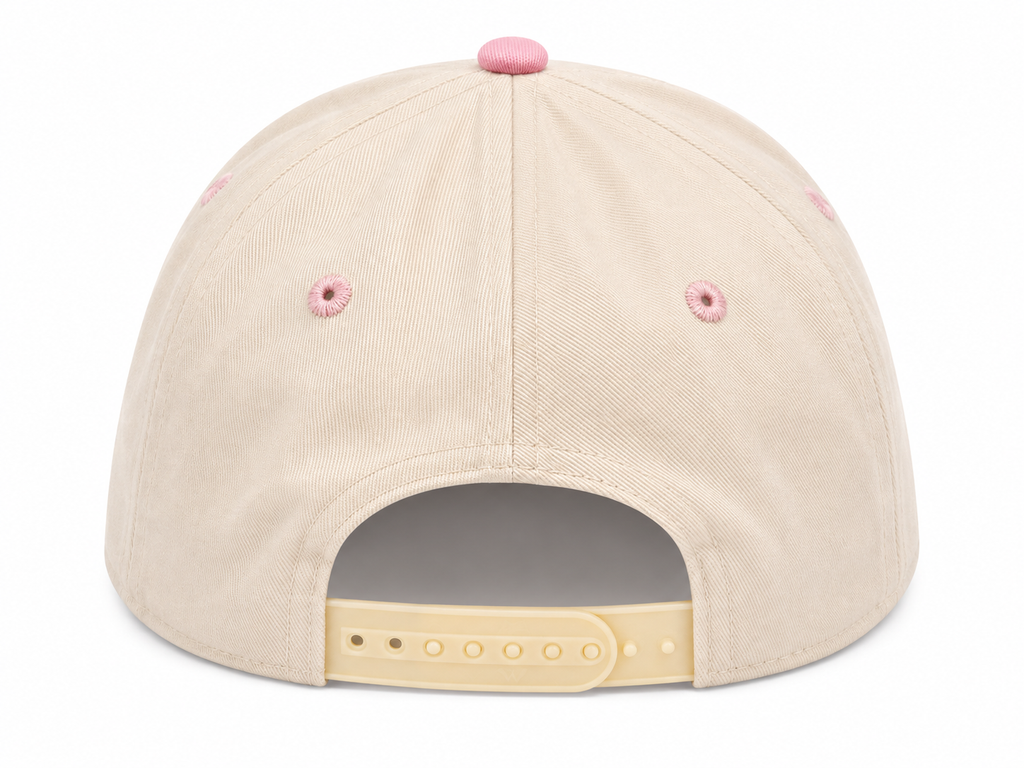 Back view of I'm Nicer When I'm Tan trucker hat showing solid cream back panels and adjustable snapback closure, on a white background.
