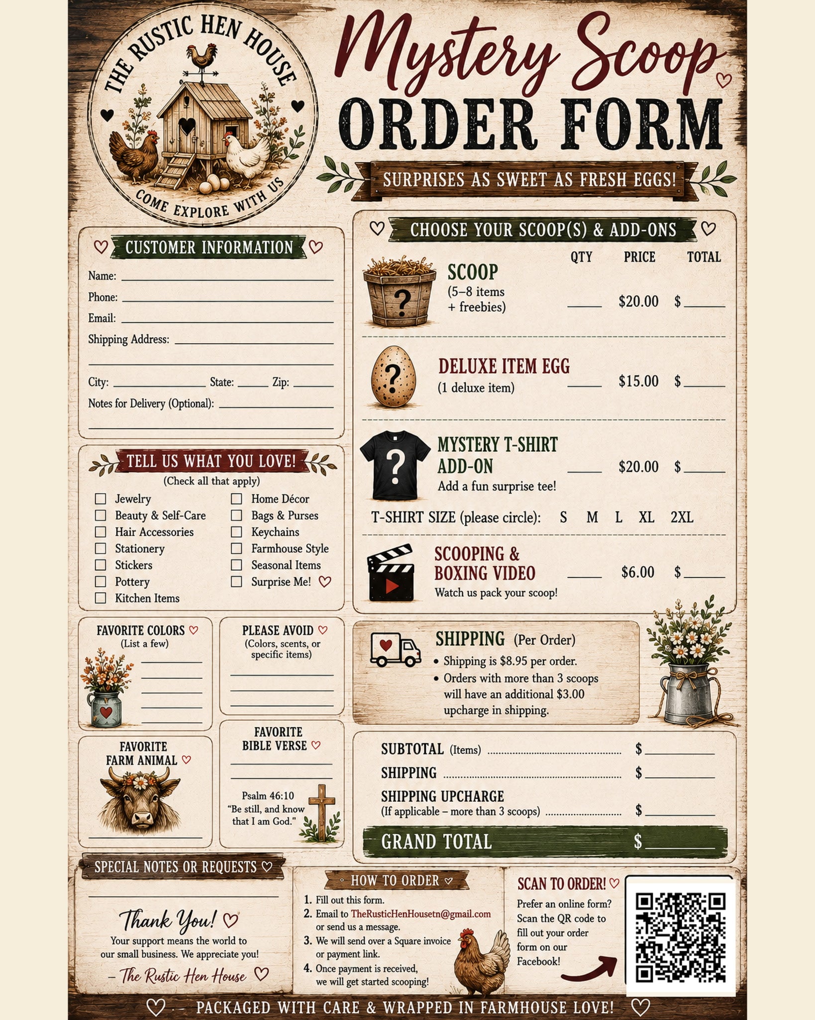 Mystery Scoop Order Form - The Rustic Hen House