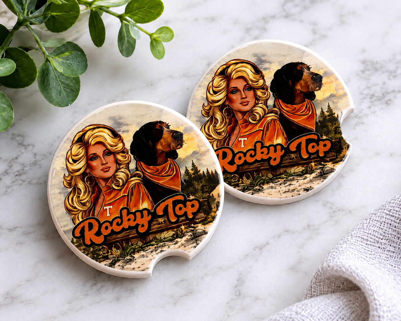 Rocky Top Dolly and Smokey Car Coaster Set