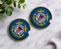 United States Coast Guard car coasters with official USCG emblem on ocean blue background