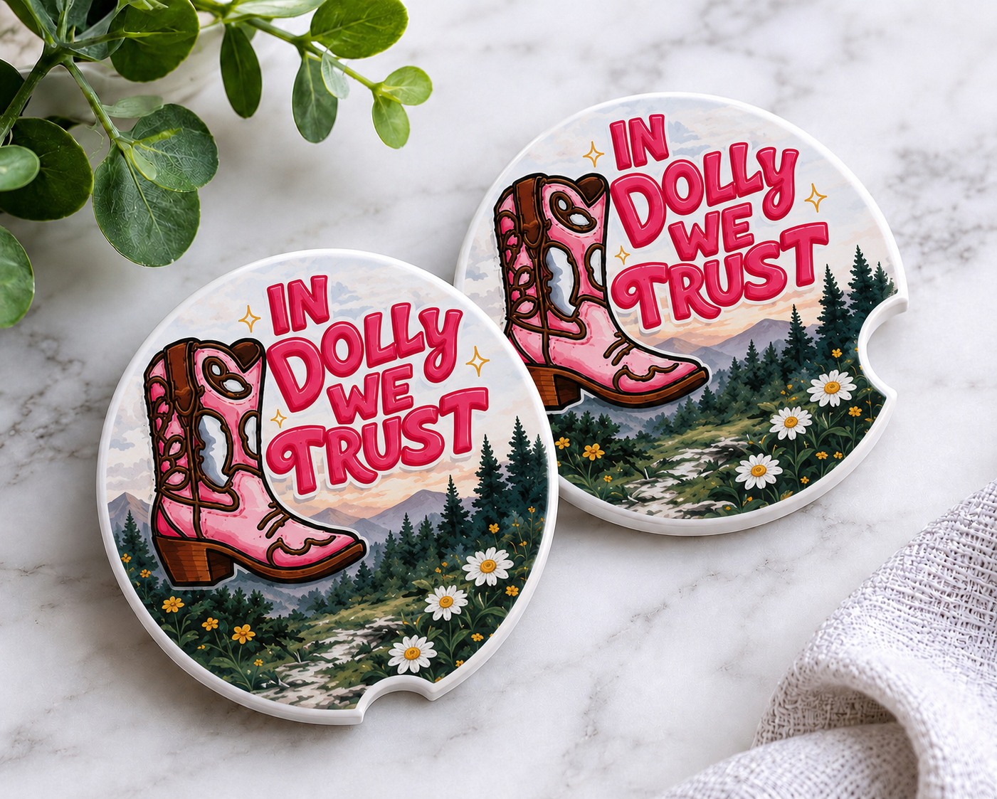 In Dolly We Trust Car Coaster Set