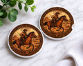 Cowboy Riding Horse car coasters with leather tooled style western design
