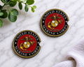 United States Marine Corps car coasters with USMC Eagle Globe and Anchor emblem on red and black background