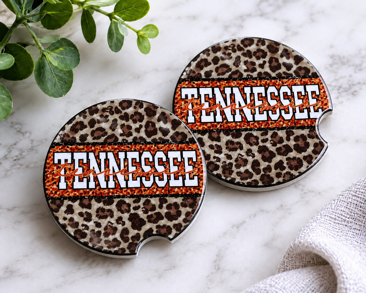 Tennessee Leopard Car Coaster Set